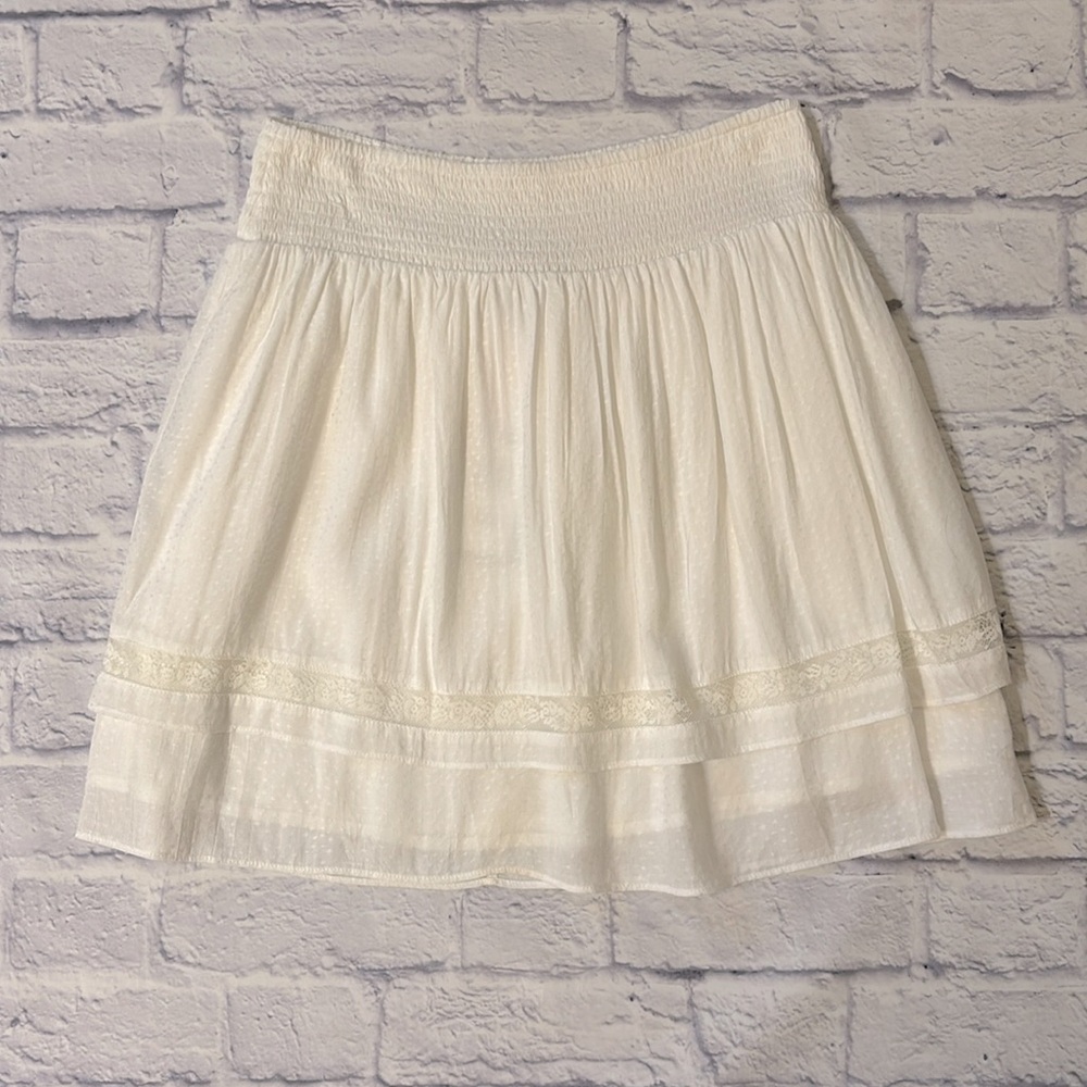 Skies Are Blue White Smocked-Waist Skirt Lace Cottage Fairy Size Large NWT
